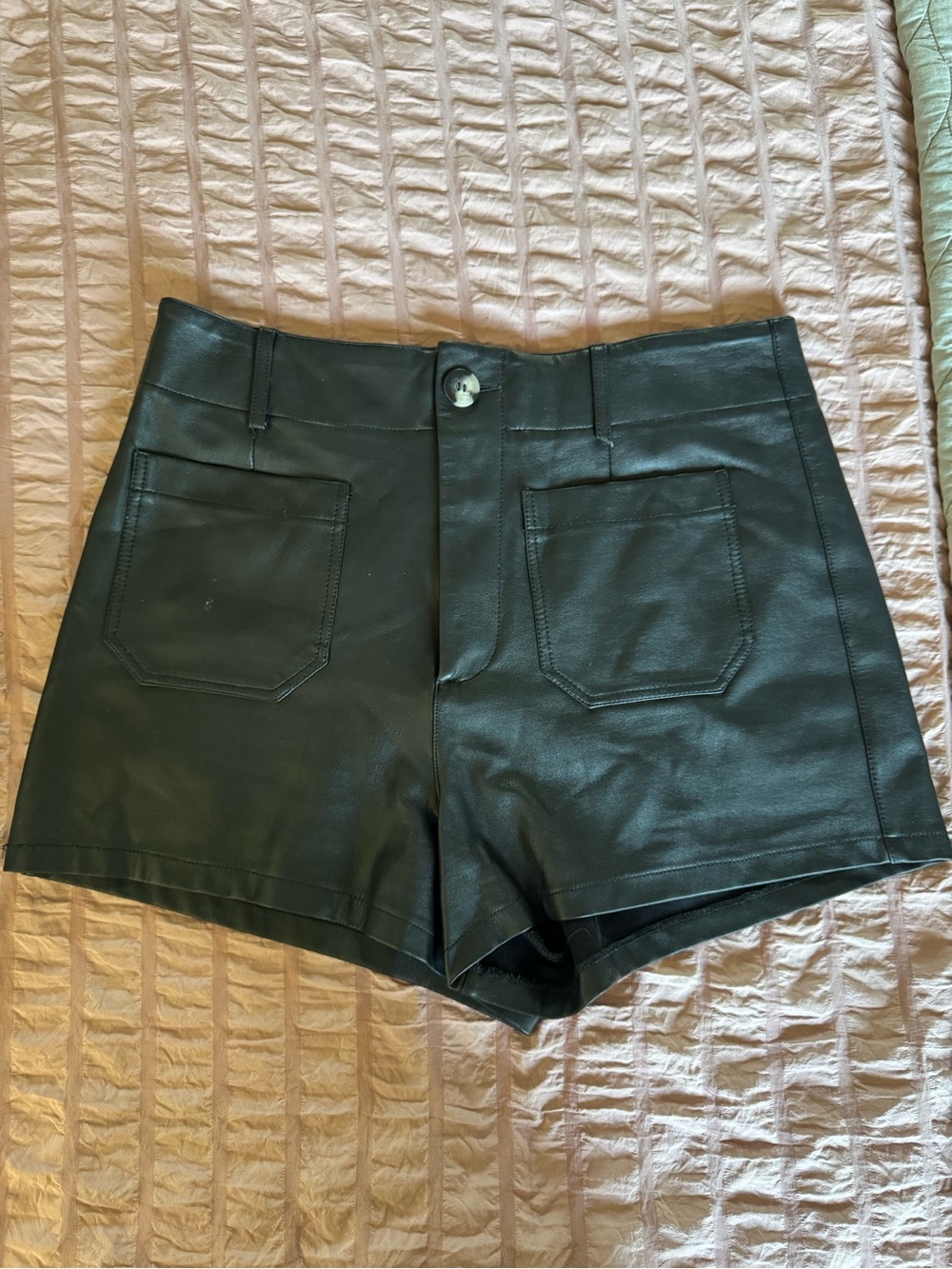 Anthropologie Black High-Waist Vegan Leather Shorts